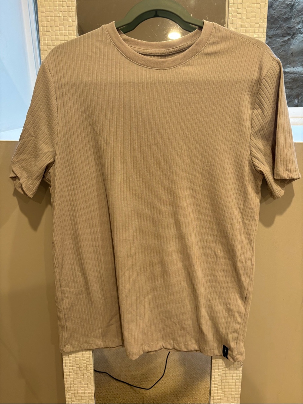 Perry Ellis Ribbed Crew Neck Short Sleeve Shirt - Taupe
